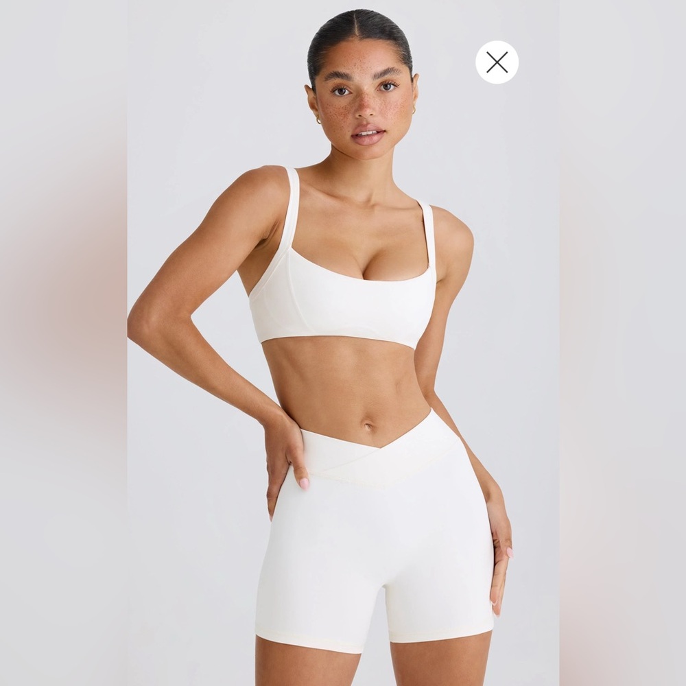 Bo and Tee Soft Active Crossover Mini Shorts in White